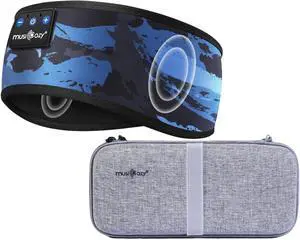 MUSICOZY Bluetooth Headband & Hard Storage Case Bundle, Wireless Sleep Headphones with HD Stereo Sound for Sports, Travel, and Relaxation