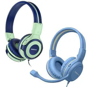 SIMOLIO Kids Headphones Wired for School-Gaming with Microphone, Safe Volume Cord Headphone with Mic for Boys, Teens, Children, Lightweight Folding Over Ear Headset for PC, iPad