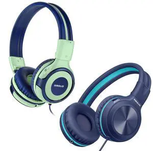 SIMOLIO Stereo Wired Headphones Teens Adults Kids Youths w/Mic & Volume Control & Volume Limited & Share Port & Portable Pouch, Safe Volume Durable Headset for Online School Gaming PC Laptop Travel