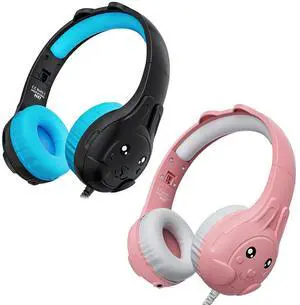 ZIUMIER Kids Headphones, with Microphone, 90/90dB Volume Limiter, Black and Pink