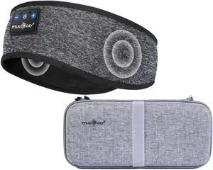 MUSICOZY Bluetooth Headband & Hard Storage Case Bundle, Wireless Sleep Headphones with HD Stereo Sound for Sports, Travel, and Relaxation