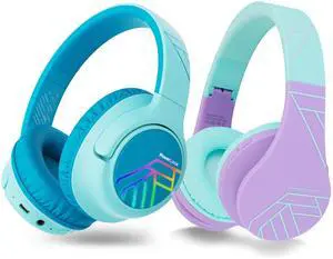 PowerLocus Bobo Kids Headphones (Blue) with P1 Kids Headphones (Teal/Purple)