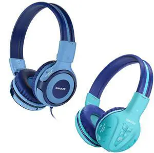 SIMOLIO Kid Headphones Wired & Bluetooth Bundles, Safe Volume, HD Mic Stereo Sound, Adjustable Headband, Foldable Durable Children Headsets for Travel School