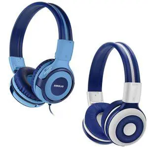 SIMOLIO Kids Headphones Wired & Bluetooth Bundles, Safe Volume, HD Mic Stereo Sound, Adjustable Headband, Foldable Durable Children Headsets for Travel School