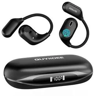 QUYIIDEE Open Ear Headphones, Bluetooth 5.4 Wireless Earbuds, 40H Playback, with LED Dgital Display, IP54 Waterproof Sports Headphones for Running, Cycling and Gym (Black)