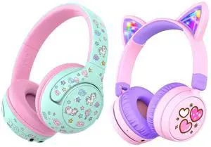 iClever BTH27 & BTH21 Toddler Bluetooth Headphones Bundles, USB C Fast Charging, AUX Cord,Safe Volume,Kids Headphones for iPad/Tablet/Travel/School