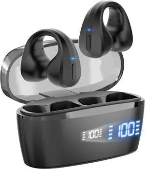 Generic Wireless Earbuds Bluetooth 5.3,Open Ear Clip Headphones with Built-in Mic,30H Playtime, Fast Pairing,Charging Case LED Display Fitness Earbuds for Sports/Workout/Gym/Running(Black)