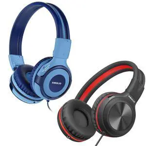 SIMOLIO Wired Headphones with Microphone & Volume Control & 3-Level Switchable Volume Limited & Share Jack & Bag, Stereo Headset for Kids Teens Adults Youth School Plane Travel Gift PC Computer Laptop