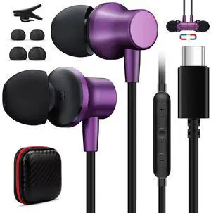 USB C Wired Earbuds for iPhone 16e 16 15 Plus Samsung Z Flip 6 Fold 5, Type C Headphones with Mic Magnetic Noise Canceling in-Ear Earphone Headset for iPad Air Pro M4 Oneplus 13 Galaxy S25 S24 Pixel 8