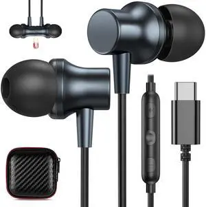 COOYA USB C Headphone Type C Wired Earbuds for iPhone 16 Pro Max 16e 15 iPad 10 Pixel 9 8 Magnetic Bass Noise Canceling in-Ear Earphones+Mic for Samsung Galaxy S25 Ultra A16 A56 S23 A35 S22 OnePlus 13