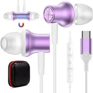 USB C Headphones for iPhone 16 Pro Max 16e 15 Plus iPad 10 Air Pixel 9 8, COOYA Type C Wired Earbuds Noise Isolation Magnetic In-Ear Earphones+Mic for Samsung S25 Ultra S24 A16 S23+ A54 for OnePlus 13