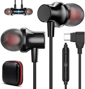COOYA USB C Headphones for Samsung Galaxy S25 Ultra S24+ A16 A56 A35 Type C Wired Earbuds Magnetic Bass Noise Canceling Right Angle In-Ear Earphone with Mic for iPhone 16 Pro 16e 15 iPad 11 Pixel 9 8a