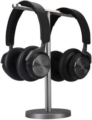 JOKItech Double Headphones Stand, Aluminum Alloy Desk 3 Headsets Holder Supporting Desktop Earphone Hanger Mount Storage Rack with Heavy Base for Home and Office Display Spacegrey