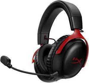 HyperX Cloud III Wireless - Gaming Headset for PC, PS5, PS4, up to 120-hour Battery, 2.4GHz Wireless, DTS Spatial Audio, 53mm Angled Drivers, Memory Foam, Durable Frame, 10mm Microphone, Black/Red