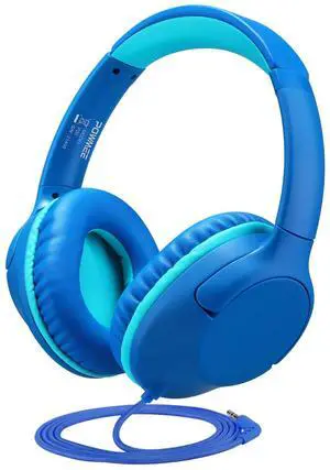POWMEE P20 Kids Headphones for School, Kids/Teens/Boys/Girls with Safe 94dB Volume Limited, 3.5mm Jack Wired Cord Over-Ear for Fire Tablets/Travel/PC/Phones(Blue)