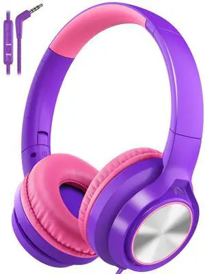 Voopwink Kids Headphones with Microphone, Wired Over Ear Headsets with Limited Volume 85dB/ 94dB for Boys Girls Teens Children Online School/Travel/iPad/Tablet/Cellphone