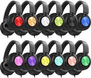 AILIHEN Headphones Wired 12-Pack Bulk for School Students Kids K-12 Classroom,Adjustable, Foldable, Over-Ear Headsets with Microphone HD Stereo Sound 3.5mm Jack for Chromebook, Laptop (Multicolor)