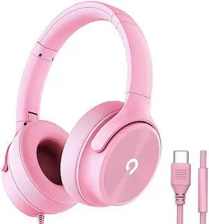 ADOOPE USB C Wired Over-Ear Headphones with Mic, Hi-Fi Stereo Sound, Noise-Isolating Ear Cups, Comfortable Fit for iPhone15/16, Samsung Galaxy S24/S23, Type-C Phones & Tablets (Pink)