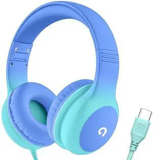 ADOOPE Wired Kids Headphones with USB C Plug, 85dB Volume Limiting Safe Hearing Protection, Adjustable Headband, Tangle-Free Cord Headphones for School, Tablet, Travel(Gradient Blue)