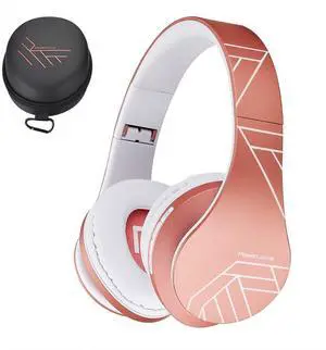PowerLocus Bluetooth Over-Ear Headphones, Wireless Stereo Foldable Headphones Wireless and Wired Headsets with Built-in Mic, Micro SD/TF, FM for iPhone/Samsung/iPad/PC (Rose Gold)