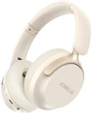 JOMILIN C5 Active Noise Cancelling Headphones, Wireless Over Ear Bluetooth Headphones, 3EQ Modes via Button, 60H Playtime Lightweight Folding Stereo Bass Headset with Mic, for Travel Home Beige White