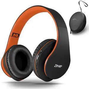 ZIHNIC Bluetooth Headphones Over-Ear, Foldable Wireless and Wired Stereo Headset Micro SD/TF, FM for Cell Phone,PC,Soft Earmuffs &Light Weight for Prolonged Wearing(Black/Orange)