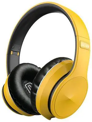 KOMPSEN Adult Noise Cancelling Headphones, Foldable Over Ear Wireless Bluetooth Headphones with Microphone Deep Bass for Cellphone PC Class Game Office Home Travel-Yellow