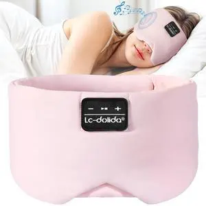 LC-dolida Sleep Mask with Bluetooth Headphones, Ice Silk Sleep Headphones with Bluetooth 5.4, Total Blackout Eye Mask for Sleeping, Soft Sleep Mask for Women Men, All Night Sleep, Travel(Pink)