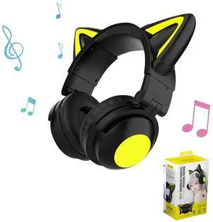 HYEIOL Cat Ear Bluetooth Headphones for Kids & Adults,Lightweight Gaming Headset with RGB Lighting,Wireless Over Ear Headphones with Mic for iPhone/iPad/Laptop/PC