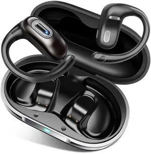 Open Ear Headphones, Bluetooth 5.4 Wireless Earbuds, 50H, Air Conduction Ear buds, HD Stereo Bass Over Ear Earphones with Earhooks, Ultra-Comfort Secure Fit, IPX7 Waterproof Headset for Working Sports