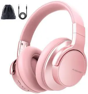 AUSDOM E7 Bluetooth Active Noise Cancelling Headphones, Wireless Over Ear ANC with Microphone, Hi-Fi Stereo Sound, 50H Playtime, Comfortable Earpads for Travel Work TV Phones, Rose Gold