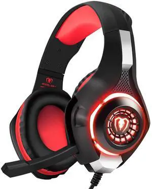 BlueFire Wired Gaming Headset for PS4 PS5 Xbox One PC - Over-Ear Headphones with Surround Sound, Noise Canceling Mic, Soft Memory Foam, LED Light, 3.5mm Jack for Console & Laptop (Red)