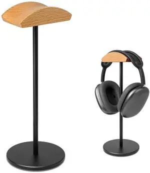 G GVOEARS Headphone Stand for Desk - Gaming Headset Stand with Wooden Support Plate, Headset Holder with Aluminum Alloy Support Rod