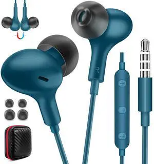 Wired Earbuds Noise Canceling for Chromebook PC School, 3.5mm Headphones Ear Buds Wired with Mic Magnet Stereo Plug in Earphones Cord for Galaxy A25 A15 A12 A03s S10 Moto Laptop Computer Travel Blue