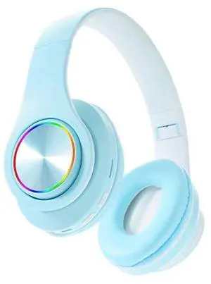 2049 Wireless Bluetooth Headphones with 5.3 LED Lights, Foldable, SD Card Slot (Sky Blue)
