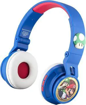 eKids Super Mario Kids Bluetooth Headphones with Microphone, Includes Aux Cord, Volume Reduced, Foldable for School, Home, or Travel