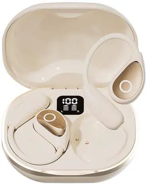Xmenha Over The Ear Open Ear Earbuds Headphones Wireless Bluetooth Sports Workout Outer Outside Air Bone Conduction Around Ear Wireless Earbuds Running Out of Ear Headphones with Ear Hooks Beige