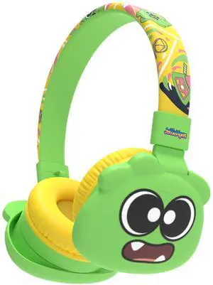 JellieMons Booma Echo Wireless Stereo Headphones for Kids, Over Ear, Foldable, Fun Characters (Green)