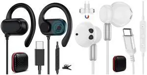 USB Type C Headphone Open Ear Adjustable Over Ear Hook USB C Headphones with Microphone for iPad 11 10 Samsung S25 S24 S23 A16 A53 A26 A36 A56 in-Ear Noise Canceling Magnetic Type C Wired Earbuds