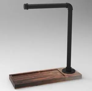 FARM IN Solid Acacia Wood Headphone Stand for Desk Industrial Metal Pipe Headset Holder with Storage Base for Gaming and Office Accessories