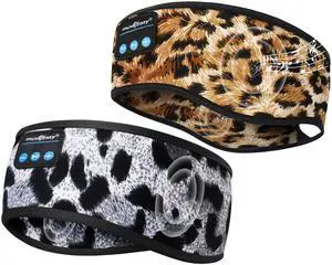 MUSICOZY Sleep Headphones Bluetooth Headband, Wireless Music Sleeping Headphones Sleep Mask Earbuds with Mic for Side Sleepers Workout Running Travel Yoga, Pack of 2