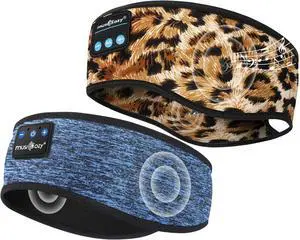 MUSICOZY Sleep Headphones Bluetooth Headband, Wireless Music Sleeping Headphones Sleep Mask Earbuds with Mic for Side Sleepers Workout Running Travel Yoga, Pack of 2