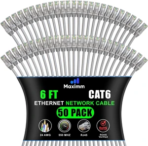 Maximm Cat6 Ethernet Cable 6 Ft, 10 Gbps 550 MHz, Orange, 50 Pack Maximm Cat6 Ethernet Cable 6 Ft, 10 Gbps 550 MHz, Orange, 50 Pack