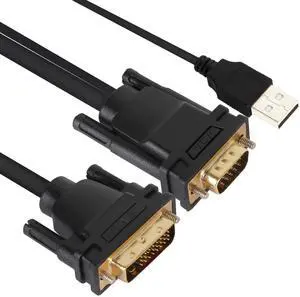 VCOM Male VGA to DVI Cable with Power, 6FT VGA to DVI-I Cable with USB,Gold Plated with Chip, Active Adapter Converter Cable for PC Laptop DVD Monitor HDTV Projector VCOM Male VGA to DVI Cable with Power, 6FT VGA to DVI-I Cable with USB,Gold Plated with Chip, Active Adapter Converter Cable for PC Laptop DVD Monitor HDTV Projector