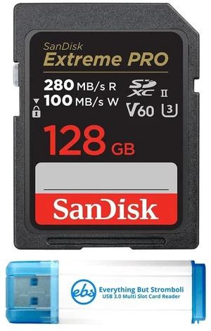 SanDisk SDXC Memory Card 128GB UHS-II Extreme Pro V60 for Photo and Video (SDSDXEP-128G-GN4IN) Bundle with 1 Everything But Stromboli Micro & SD Card Reader SanDisk SDXC Memory Card 128GB UHS-II Extreme Pro V60 for Photo and Video (SDSDXEP-128G-GN4IN) Bundle with 1 Everything But Stromboli Micro & SD Card Reader