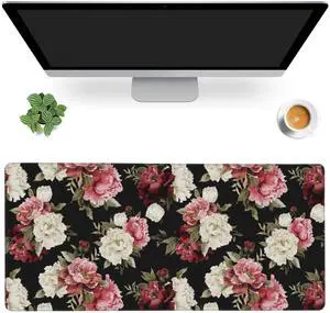 Desk Mat,Watercolor Peonies Floral Gaming Mouse Pad,XXL Extended Mouse Pad Mat for Office,Computer,Keyboard with Non-Slip Base Stitched Eges Mousepad 35.4x15.75 inch Desk Mat,Watercolor Peonies Floral Gaming Mouse Pad,XXL Extended Mouse Pad Mat for Office,Computer,Keyboard with Non-Slip Base Stitched Eges Mousepad 35.4x15.75 inch