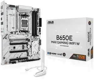 ASUS B650E MAX Gaming WiFi W AMD B650 AM5 ATX Motherboard, White PCB, DDR5, PCIe 5.0, 3X M.2, Wi-Fi 6E, 2.5Gb LAN, USB 10Gbps Type-C, DisplayPort, HDMI, BIOS Flashback, Aura Sync, Advanced AI PC ASUS B650E MAX Gaming WiFi W AMD B650 AM5 ATX Motherboard, White PCB, DDR5, PCIe 5.0, 3X M.2, Wi-Fi 6E, 2.5Gb LAN, USB 10Gbps Type-C, DisplayPort, HDMI, BIOS Flashback, Aura Sync, Advanced AI PC