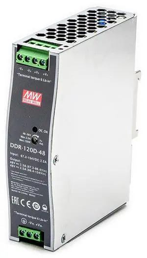 DineDeck DDR-120D-48 48V 2.5A 120W DIN Rail Power Supply, BS EN/EN50155 Certified, for Railway Applications, Industrial Automation DineDeck DDR-120D-48 48V 2.5A 120W DIN Rail Power Supply, BS EN/EN50155 Certified, for Railway Applications, Industrial Automation