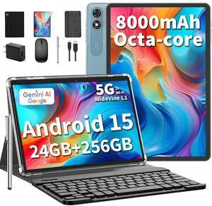 10 inch Android 15 Tablet, 2026 Tablet with Keyboard, 24GB+256GB+2TB Expand, 2 in 1 Tablets with Gemini AI, Octa-Core, 8000mAh, 5G WiFi, Widevine L1, GMS, Tablets PC with Case, Mouse, Stylus (Black) 10 inch Android 15 Tablet, 2026 Tablet with Keyboard, 24GB+256GB+2TB Expand, 2 in 1 Tablets with Gemini AI, Octa-Core, 8000mAh, 5G WiFi, Widevine L1, GMS, Tablets PC with Case, Mouse, Stylus (Black)