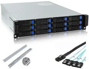 RackChoice M-ATX/Mini-ITX 2U Rackmount Depth 21.5" Server Chassis 6Gbps hotswap 12bays Support ATX PSU with 120mm Fan, Include Sliding Rail and Minisas to SATA Cables RackChoice M-ATX/Mini-ITX 2U Rackmount Depth 21.5" Server Chassis 6Gbps hotswap 12bays Support ATX PSU with 120mm Fan, Include Sliding Rail and Minisas to SATA Cables